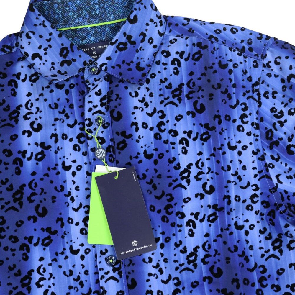 Society of Threads Cheetah Velvet Flocked Long Sleeve Men's Shirt M NWT Navy - Picture 2 of 3